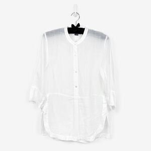 Vince Small Collarless Ramie Tunic Small White Blouse Semi-Sheer